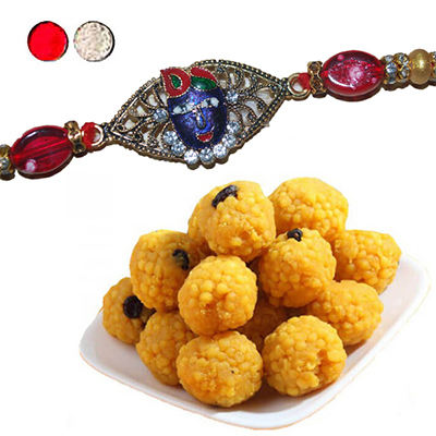 "Rakhi - SR-9110 A -code072- (Single Rakhi),500gms of Laddu - Click here to View more details about this Product